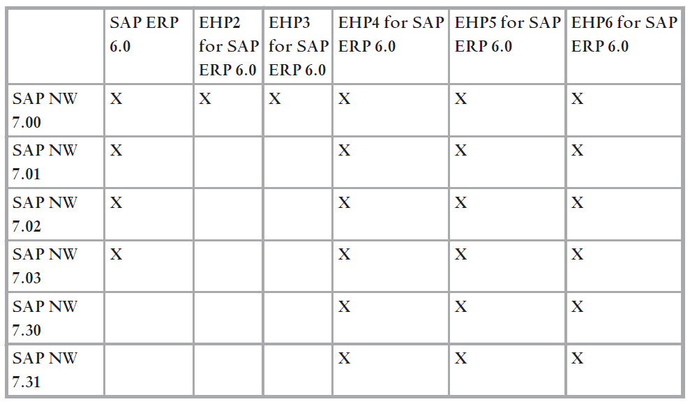 Versiones SAP NetWeaver AS con versiones del SAP ERP
